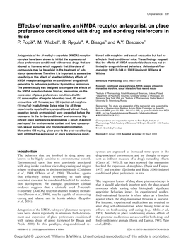 Effects of Memantine, an NMDA Receptor Antagonist, on Place Preference Conditioned with Drug and Nondrug Reinforcers in Mice P