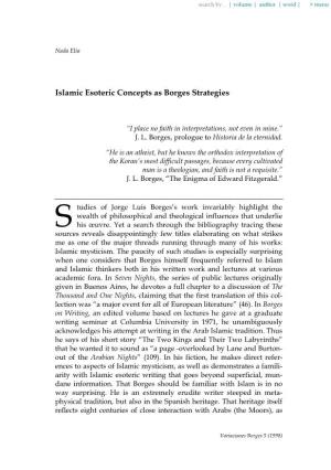 Islamic Esoteric Concepts As Borges Strategies