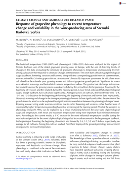 Response of Grapevine Phenology to Recent Temperature Change and Variability in the Wine-Producing Area of Sremski Karlovci, Serbia