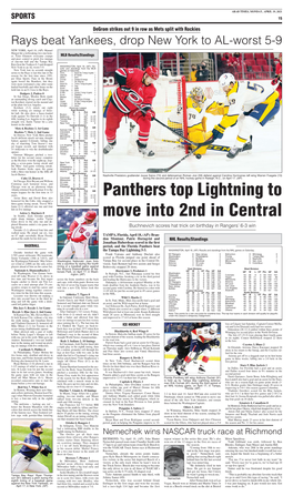 Panthers Top Lightning to Move Into 2Nd in Central