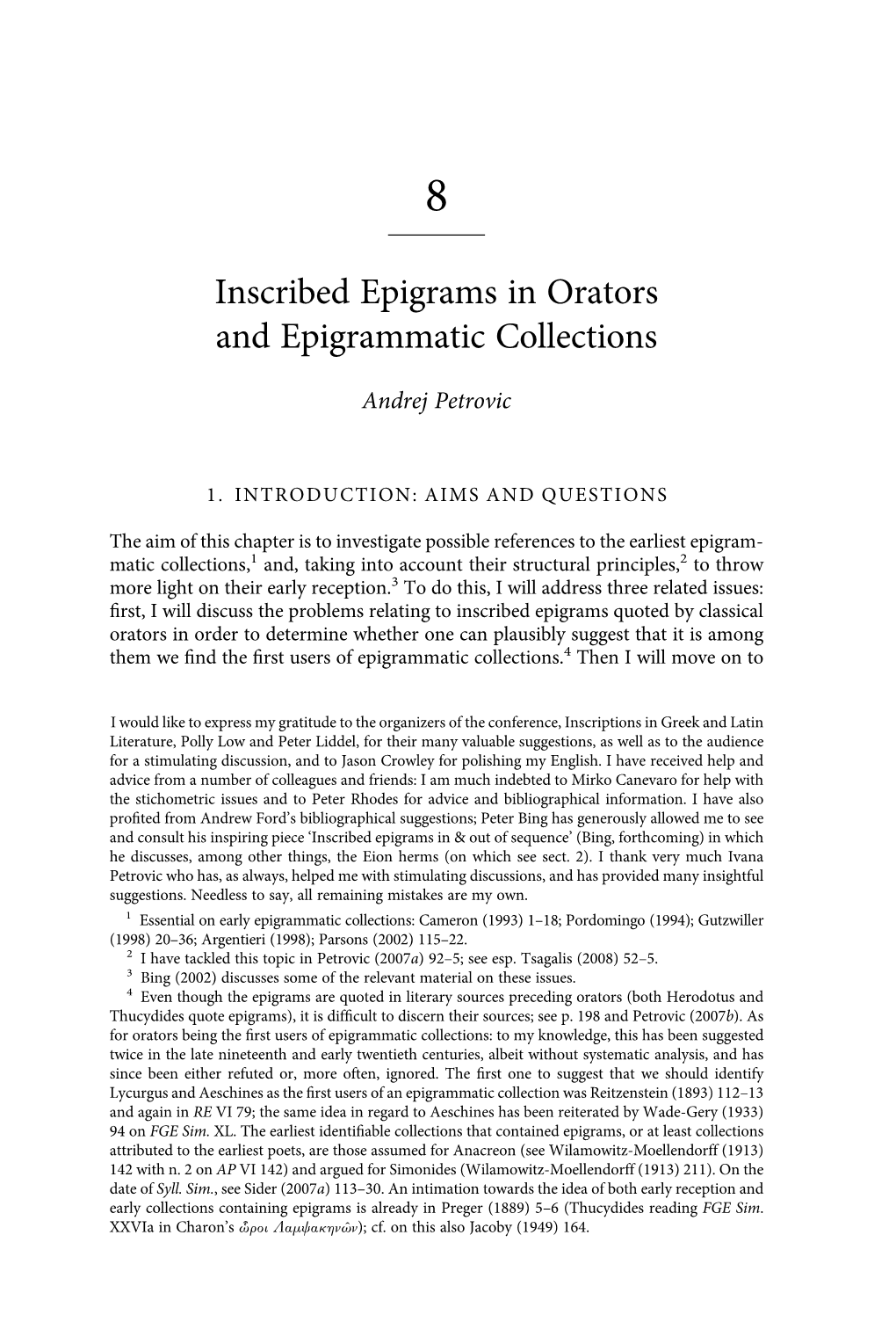 Inscribed Epigrams in Orators and Epigrammatic Collections