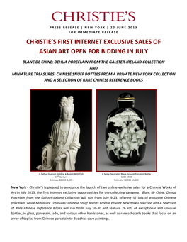 Christie's First Internet Exclusive Sales of Asian Art Open for Bidding in July