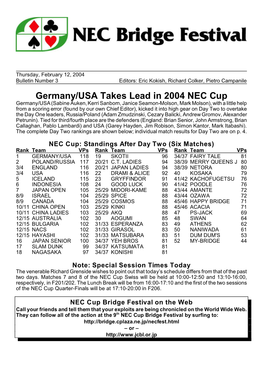 Germany/USA Takes Lead in 2004 NEC