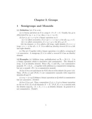 Chapter I: Groups 1 Semigroups and Monoids