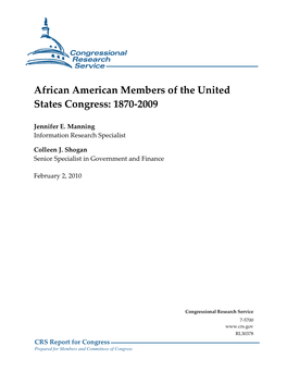 African American Members of the United States Congress: 1870-2009
