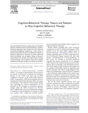 Cognitive-Behavioral Therapy: Nature and Relation to Non-Cognitive Behavioral Therapy