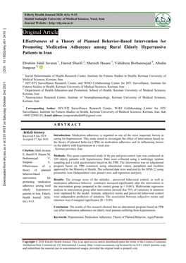 Effectiveness of a Theory of Planned Behavior-Based Intervention for Promoting Medication Adherence Among Rural Elderly Hypertensive Patients in Iran