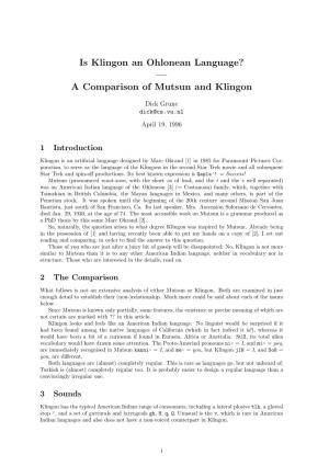 Is Klingon an Ohlonean Language? — a Comparison of Mutsun and Klingon