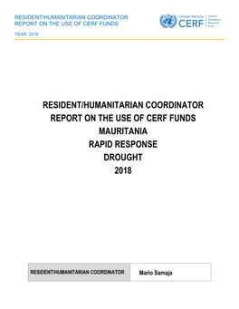 Resident/Humanitarian Coordinator Report on the Use of Cerf Funds Mauritania Rapid Response Drought 2018