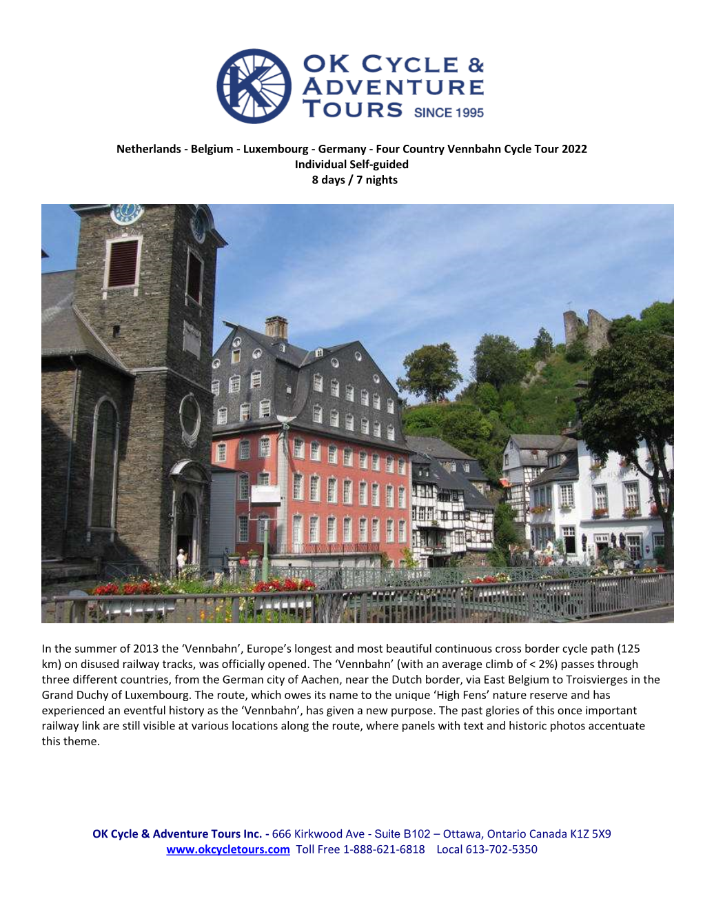 Belgium - Luxembourg - Germany - Four Country Vennbahn Cycle Tour 2022 Individual Self-Guided 8 Days / 7 Nights