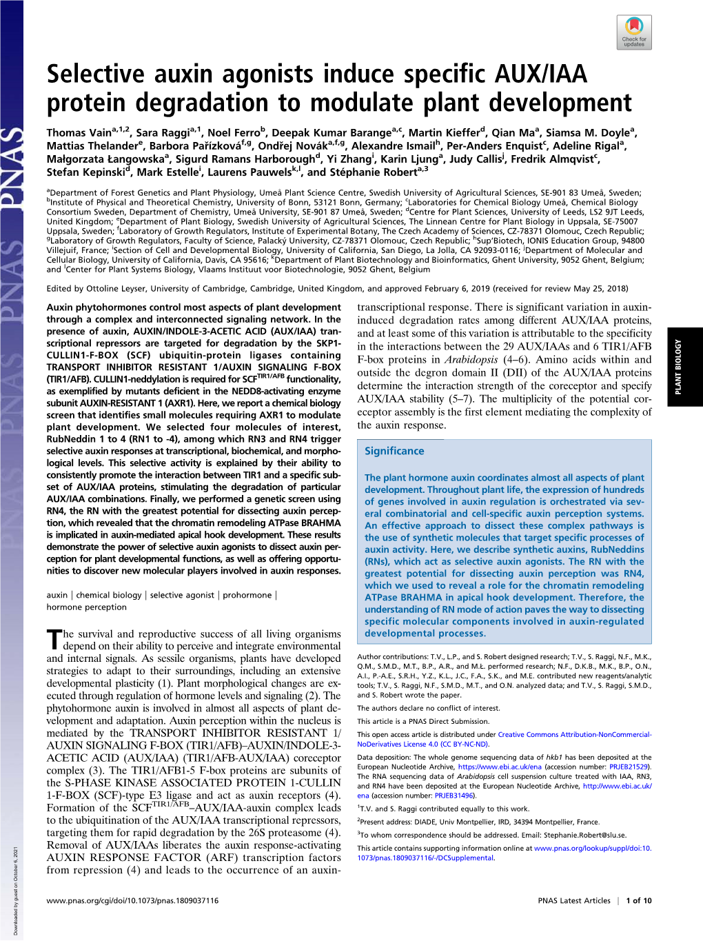 Selective Auxin Agonists Induce Specific AUX/IAA Protein Degradation to Modulate Plant Development