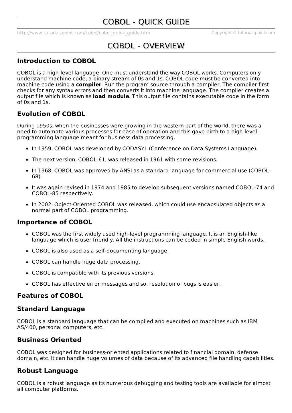 Cobol/Cobol Quick Guide.Htm Copyright © Tutorialspoint.Com