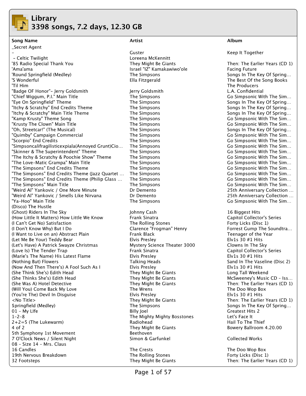 Library 3398 Songs, 7.2 Days, 12.30 GB