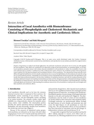 Review Article Interaction of Local Anesthetics with Biomembranes