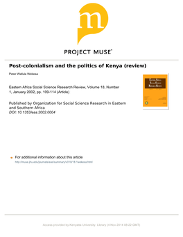 Post-Colonialism and the Politics of Kenya (Review)