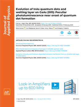 Evolution of Inas Quantum Dots and Wetting Layer on Gaas (001): Peculiar Photoluminescence Near Onset of Quantum Dot Formation