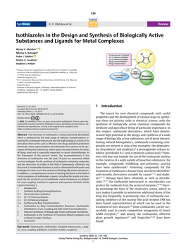 Isothiazoles in the Design and Synthesis of Biologically Active Substances and Ligands for Metal Complexes