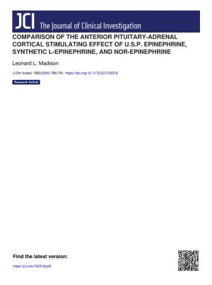 Comparison of the Anterior Pituitary-Adrenal Cortical Stimulating Effect of U.S.P. Epinephrine, Synthetic L-Epinephrine, and Nor-Epinephrine