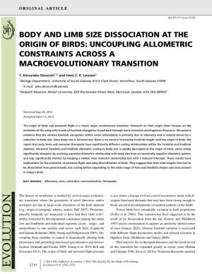 Body and Limb Size Dissociation at the Origin of Birds: Uncoupling Allometric Constraints Across a Macroevolutionary Transition
