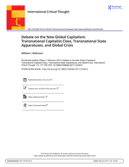 Debate on the New Global Capitalism Transnational Capitalist Class