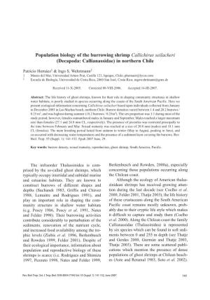 Population Biology of the Burrowing Shrimp Callichirus Seilacheri (Decapoda: Callianassidae) in Northern Chile