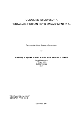 Guideline to Develop a Sustainable Urban River Management Plan