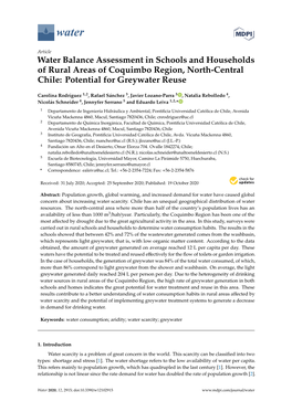 Water Balance Assessment in Schools and Households of Rural Areas of Coquimbo Region, North-Central Chile: Potential for Greywater Reuse