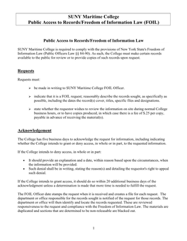 SUNY Maritime College Public Access to Records/Freedom of Information Law (FOIL)