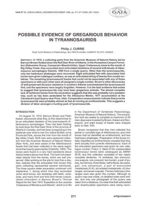 Possible Evidence of Gregarious Behavior in Tyrannosaurids
