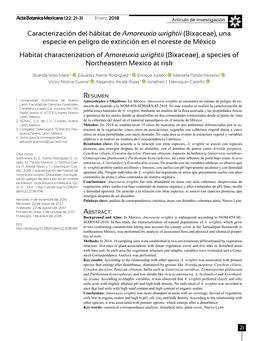 Caracterización Del Hábitat De Amoreuxia Wrightii (Bixaceae), Una