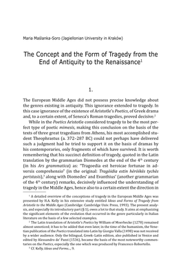 The Concept and the Form of Tragedy from the End of Antiquity to the Renaissance1