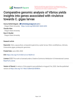 Comparative Genomic Analysis of Vibrios Yields Insights Into Genes Associated with Virulence Towards C