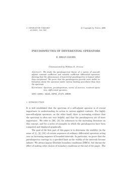 Pseudospectra of Differential Operators