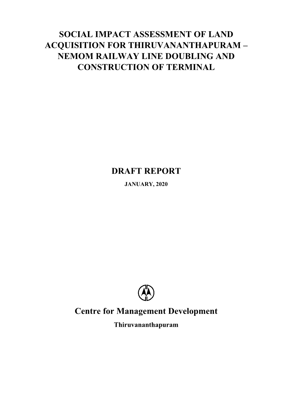 Social Impact Assessment of Land Acquisition for Thiruvananthapuram – Nemom Railway Line Doubling and Construction of Terminal