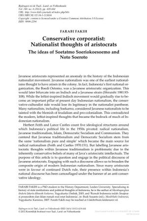 Downloaded from Brill.Com10/06/2021 08:12:46AM Via Free Access Conservative Corporatist: Nationalist Thoughts of Aristocrats 421