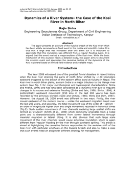 Dynamics of a River System– the Case of the Kosi River in North Bihar