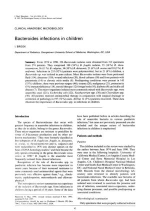 Bacteroides Infections in Children