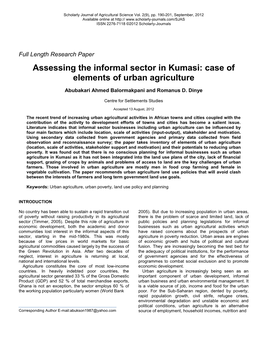 Assessing the Informal Sector in Kumasi: Case of Elements of Urban Agriculture