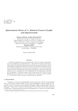 Quaternionic Roots of E8 Related Coxeter Graphs and Quasicrystals∗