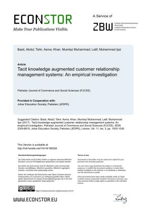Tacit Knowledge Augmented Customer Relationship Management Systems: an Empirical Investigation