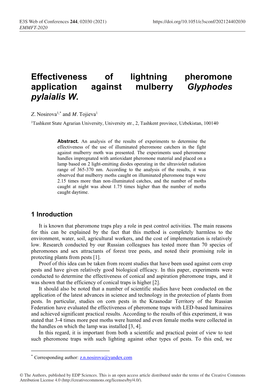 Effectiveness of Lightning Pheromone Application Against Mulberry Glyphodes Pylaialis W
