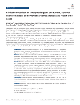 Clinical Comparison of Tenosynovial Giant Cell Tumors, Synovial Chondromatosis, and Synovial Sarcoma: Analysis and Report of 53 Cases