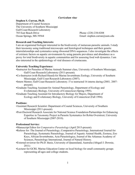 1 Curriculum Vitae Stephen S. Curran, Ph.D. Department of Coastal