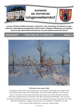 Amtsblatt Der Gemeinde Langenwetzendorf