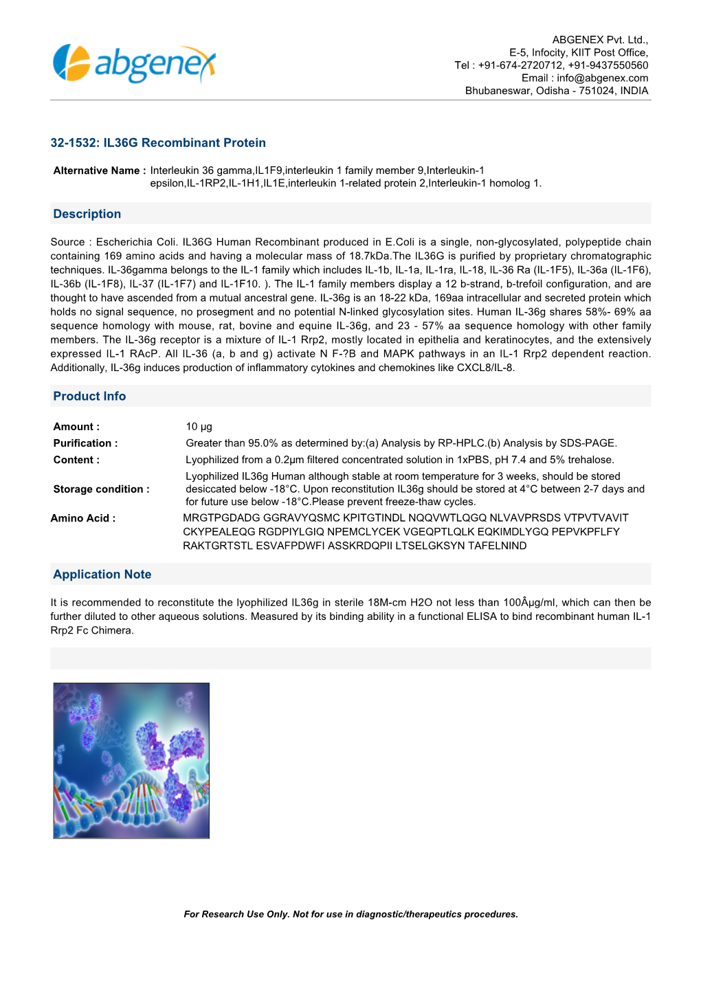 32-1532: IL36G Recombinant Protein Description Product Info Application Note