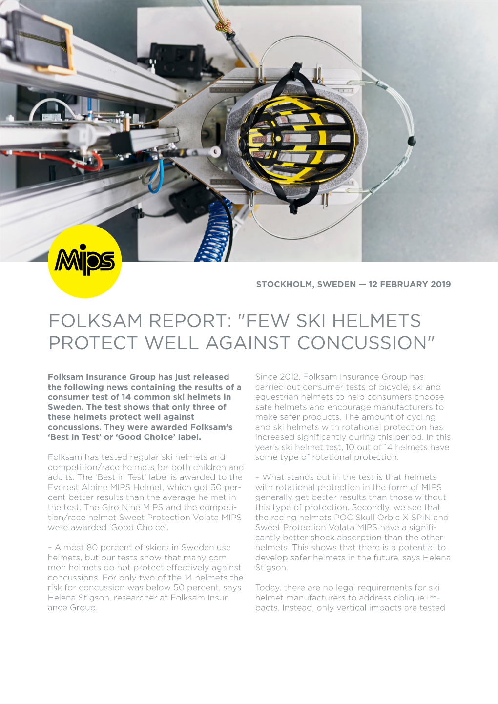 Folksam Report: "Few Ski Helmets Protect Well Against Concussion"