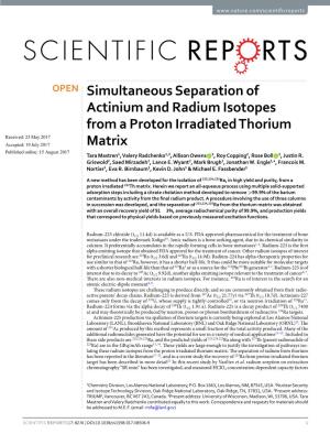 Simultaneous Separation of Actinium and Radium Isotopes from a Proton