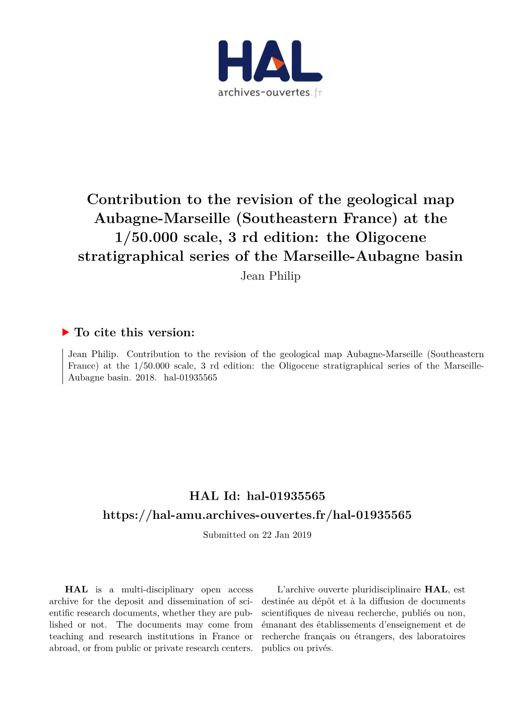 Contribution to the Revision of the Geological Map Aubagne-Marseille