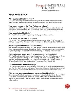 First Folio Faqs