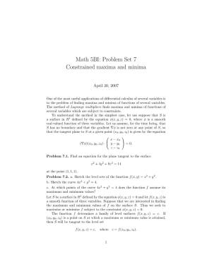 Problem Set 7 Constrained Maxima and Minima